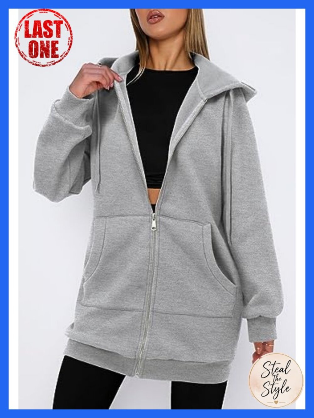 Oversized Zip Up Fleece Hoodie Sweatshirt Cotton Blend Long Sleeve Casual